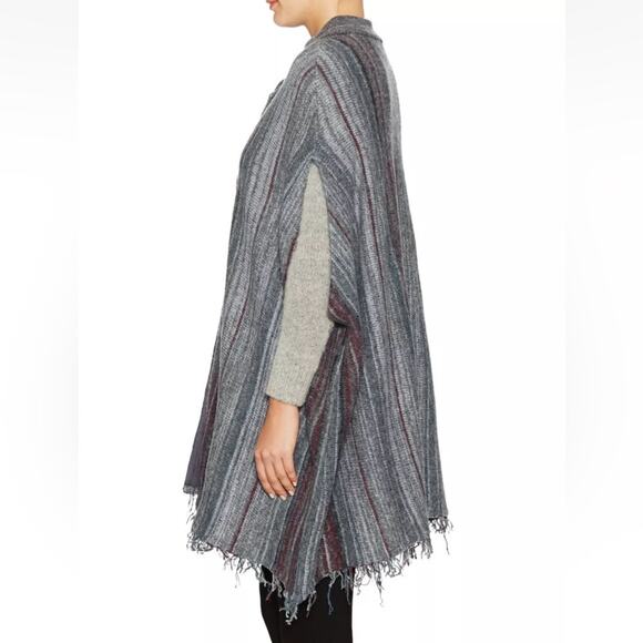 Free People Fringe Boho Blanket Poncho Sweater Duster Wrap Charcoal Gray XS/S - Picture 5 of 15